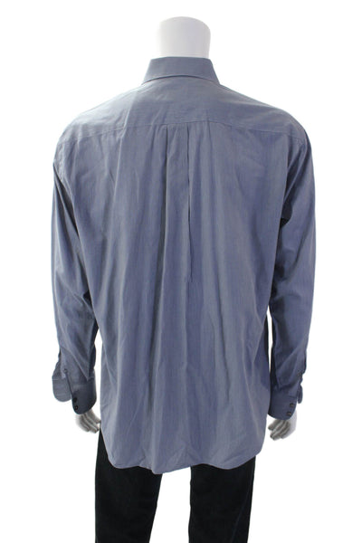 Armani Collezioni Mens Striped Button Down Dress Shirt Blue Cotton Size 41 16
