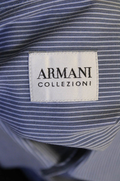 Armani Collezioni Mens Striped Button Down Dress Shirt Blue Cotton Size 41 16
