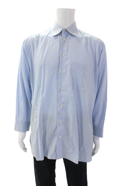 Armani Collezioni Mens Gingham Plaid Dress Shirt Blue White Size 16.5 42