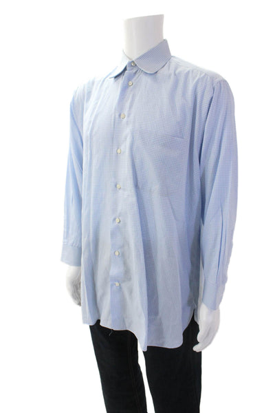 Armani Collezioni Mens Gingham Plaid Dress Shirt Blue White Size 16.5 42