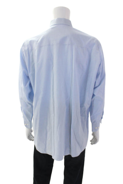 Armani Collezioni Mens Gingham Plaid Dress Shirt Blue White Size 16.5 42