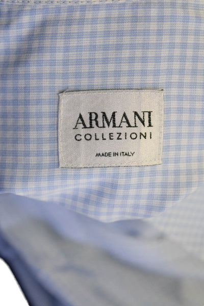 Armani Collezioni Mens Gingham Plaid Dress Shirt Blue White Size 16.5 42