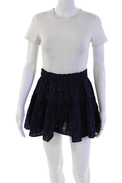 Eberjey Womens Elastic Waistband Eyelet Mini A Line Skirt Blue Cotton Size Small