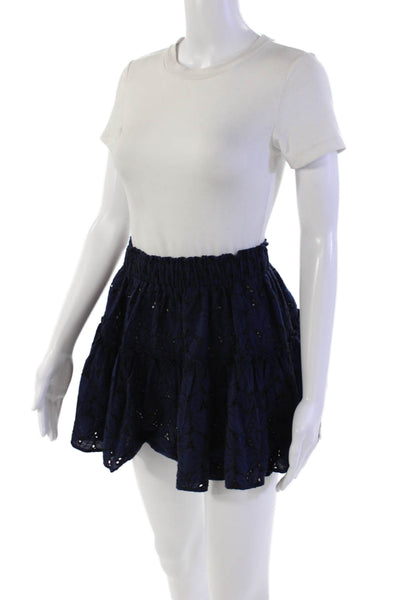 Eberjey Womens Elastic Waistband Eyelet Mini A Line Skirt Blue Cotton Size Small