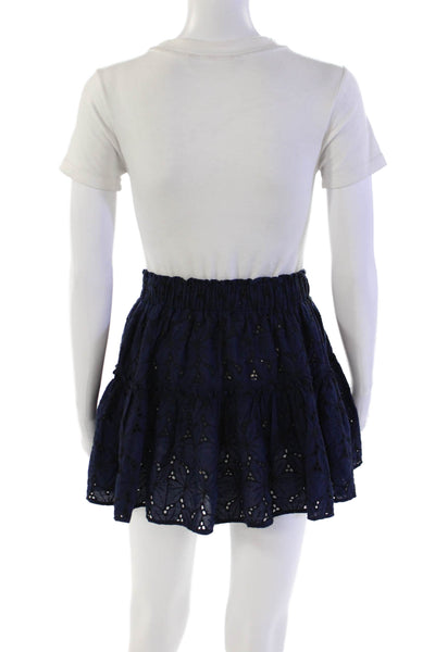 Eberjey Womens Elastic Waistband Eyelet Mini A Line Skirt Blue Cotton Size Small