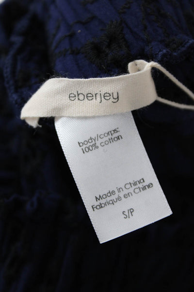 Eberjey Womens Elastic Waistband Eyelet Mini A Line Skirt Blue Cotton Size Small