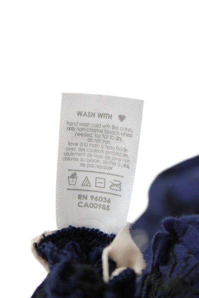 Eberjey Womens Elastic Waistband Eyelet Mini A Line Skirt Blue Cotton Size Small