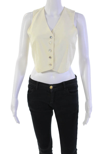 Donni Womens Button Front V Neck Vest Jacket Cream White Size Small