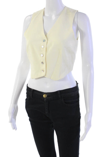 Donni Womens Button Front V Neck Vest Jacket Cream White Size Small