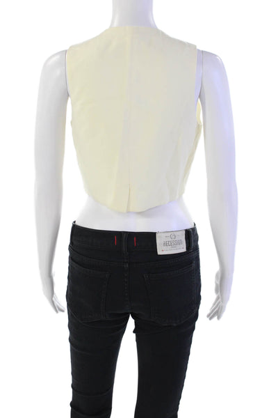 Donni Womens Button Front V Neck Vest Jacket Cream White Size Small