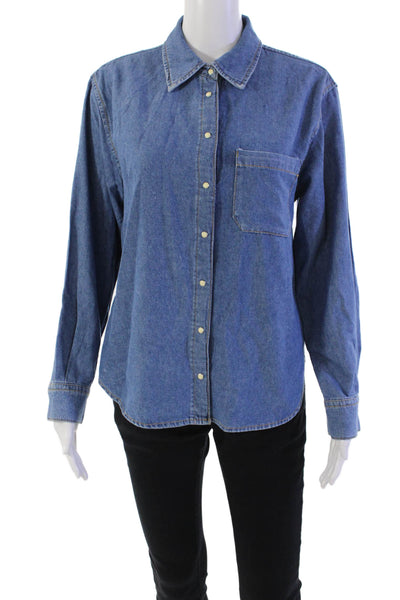 MNG Womens Button Front Long Sleeve Collared Denim Shirt Blue Size Extra Small