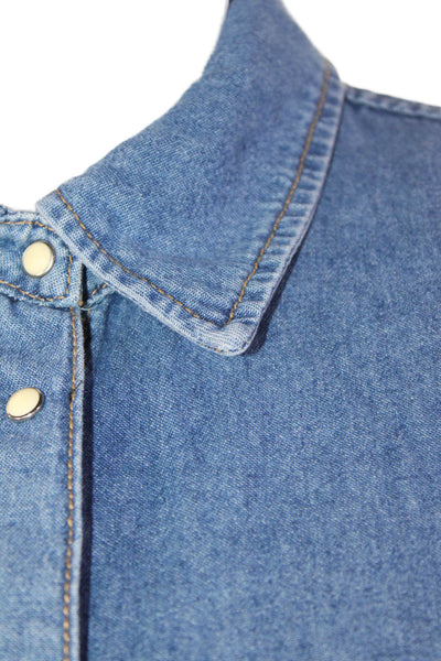 MNG Womens Button Front Long Sleeve Collared Denim Shirt Blue Size Extra Small