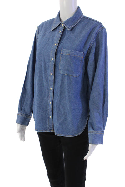 MNG Womens Button Front Long Sleeve Collared Denim Shirt Blue Size Extra Small