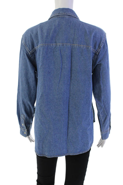 MNG Womens Button Front Long Sleeve Collared Denim Shirt Blue Size Extra Small