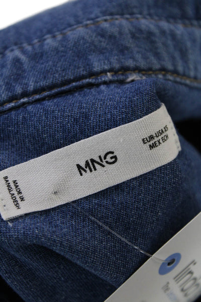MNG Womens Button Front Long Sleeve Collared Denim Shirt Blue Size Extra Small