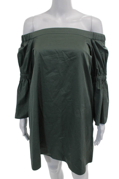 Tibi Womens 3/4 Sleeve Square Neck Mini Shift Dress Green Cotton Size 4