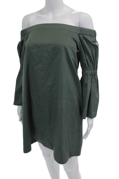 Tibi Womens 3/4 Sleeve Square Neck Mini Shift Dress Green Cotton Size 4