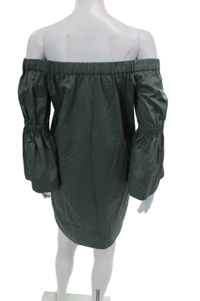 Tibi Womens 3/4 Sleeve Square Neck Mini Shift Dress Green Cotton Size 4