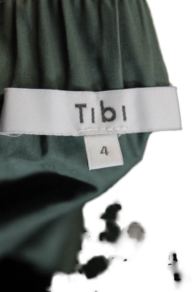Tibi Womens 3/4 Sleeve Square Neck Mini Shift Dress Green Cotton Size 4