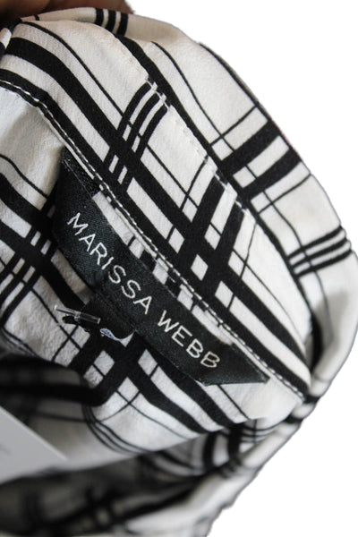 Marissa Webb Womens Button Front Collared Silk Plaid Shirt White Black Size XS