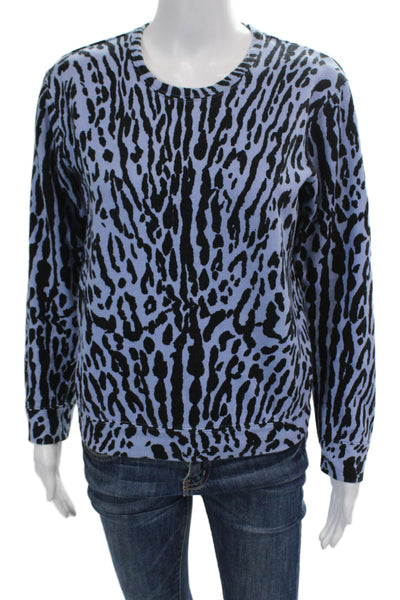 Maje Womens Long Sleeve Crew Neck Animal Print Sweater Blue Black Cotton Size 1