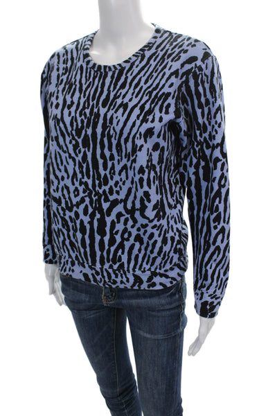 Maje Womens Long Sleeve Crew Neck Animal Print Sweater Blue Black Cotton Size 1