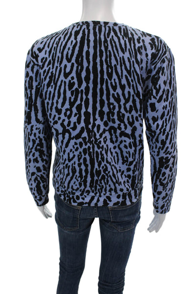 Maje Womens Long Sleeve Crew Neck Animal Print Sweater Blue Black Cotton Size 1