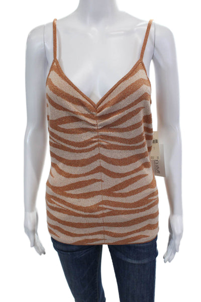 Anthropologie Womens Metallic Knit Zebra Printed Tank Top White Brown Size Small