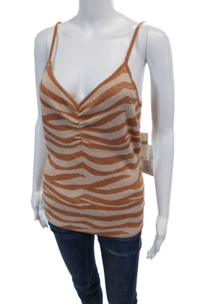 Anthropologie Womens Metallic Knit Zebra Printed Tank Top White Brown Size Small