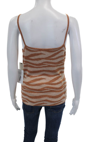 Anthropologie Womens Metallic Knit Zebra Printed Tank Top White Brown Size Small
