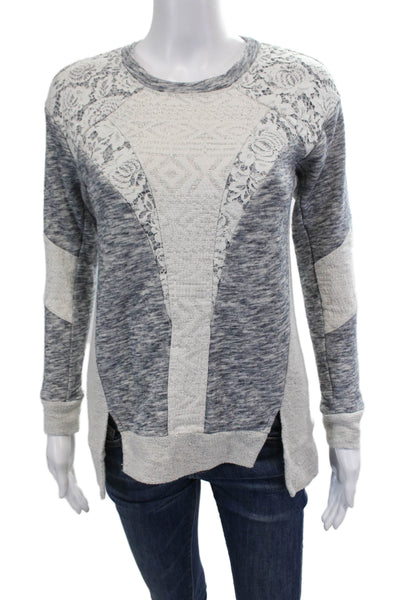 Rebecca Taylor Womens Long Sleeve Scoop Neck Sweater Blue White Cotton Size XS
