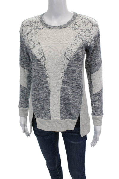 Rebecca Taylor Womens Long Sleeve Scoop Neck Sweater Blue White Cotton Size XS