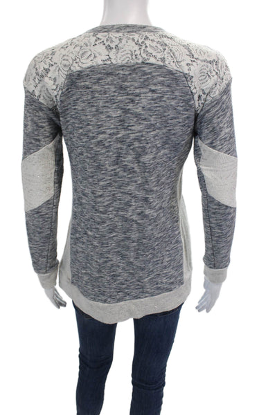 Rebecca Taylor Womens Long Sleeve Scoop Neck Sweater Blue White Cotton Size XS