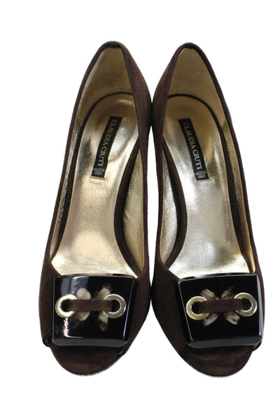 Claudia Ciuti Womens Stiletto Peep Toe Pumps Dark Brown Suede Size 6M