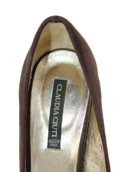 Claudia Ciuti Womens Stiletto Peep Toe Pumps Dark Brown Suede Size 6M