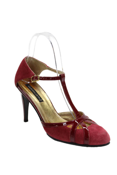 Claudia Ciuti Womens Stiletto Ankle Strap Pumps Red Suede Patent Size 6M