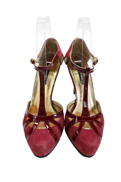 Claudia Ciuti Womens Stiletto Ankle Strap Pumps Red Suede Patent Size 6M