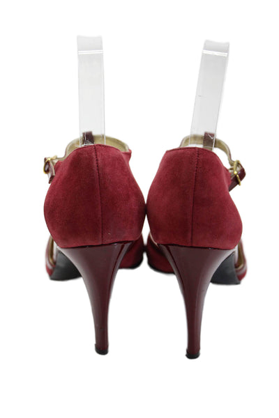 Claudia Ciuti Womens Stiletto Ankle Strap Pumps Red Suede Patent Size 6M