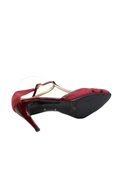 Claudia Ciuti Womens Stiletto Ankle Strap Pumps Red Suede Patent Size 6M