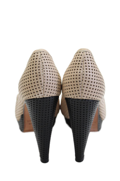 Rebecca Minkoff Womens Cone Heel Platform Laser Cut Pumps Brown Black Size 6