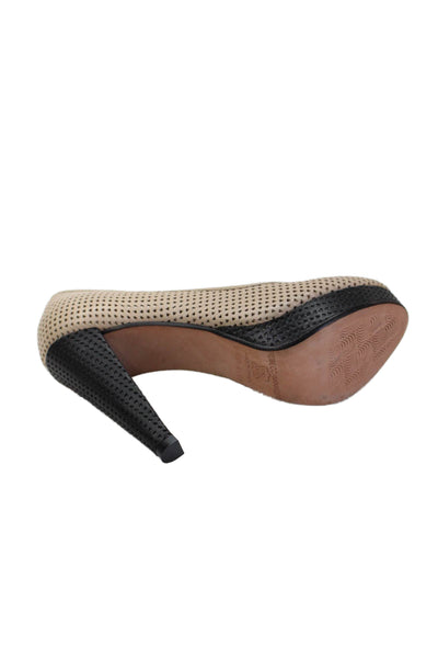 Rebecca Minkoff Womens Cone Heel Platform Laser Cut Pumps Brown Black Size 6