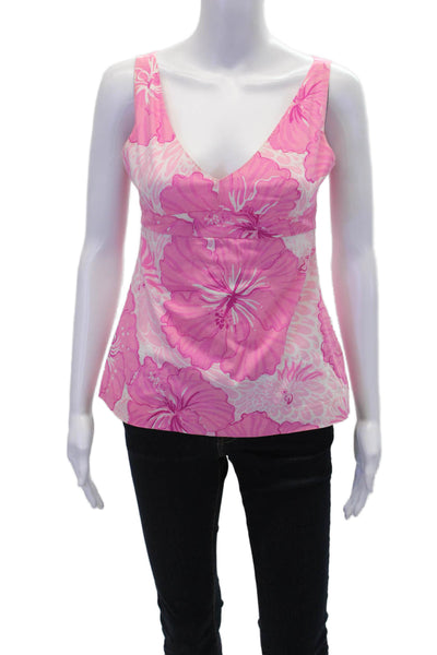 Lilly Pulitzer Women's V-Neck Sleeveless Tank Top Blouse Pink Floral Size 0