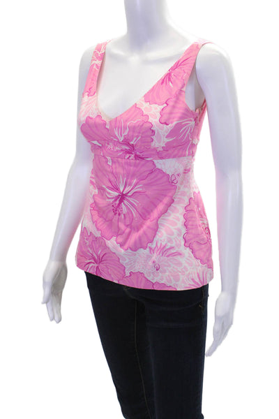 Lilly Pulitzer Women's V-Neck Sleeveless Tank Top Blouse Pink Floral Size 0