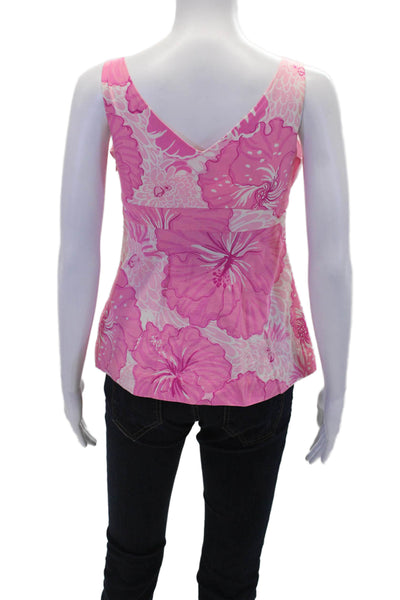 Lilly Pulitzer Women's V-Neck Sleeveless Tank Top Blouse Pink Floral Size 0