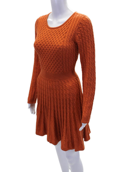 Calvin Klein Women's Long Sleeves Cable-Knit Flare Mini Dress Oramge Size S