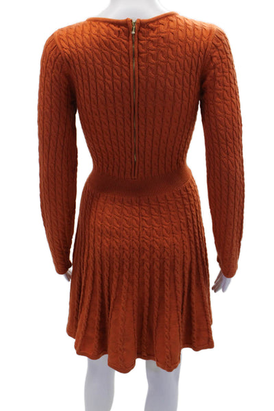 Calvin Klein Women's Long Sleeves Cable-Knit Flare Mini Dress Oramge Size S