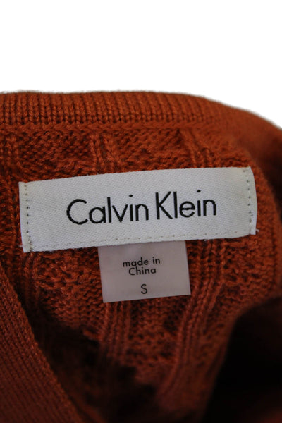 Calvin Klein Women's Long Sleeves Cable-Knit Flare Mini Dress Oramge Size S