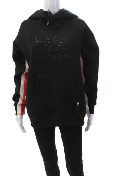 P.E. Nation Unisex Adults Striped Front Pocket Pullover Hoodie Black Size XS