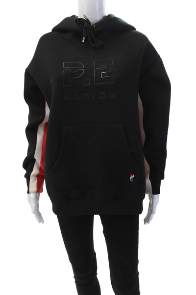 P.E. Nation Unisex Adults Striped Front Pocket Pullover Hoodie Black Size XS