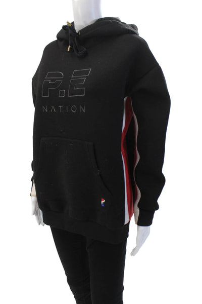 P.E. Nation Unisex Adults Striped Front Pocket Pullover Hoodie Black Size XS